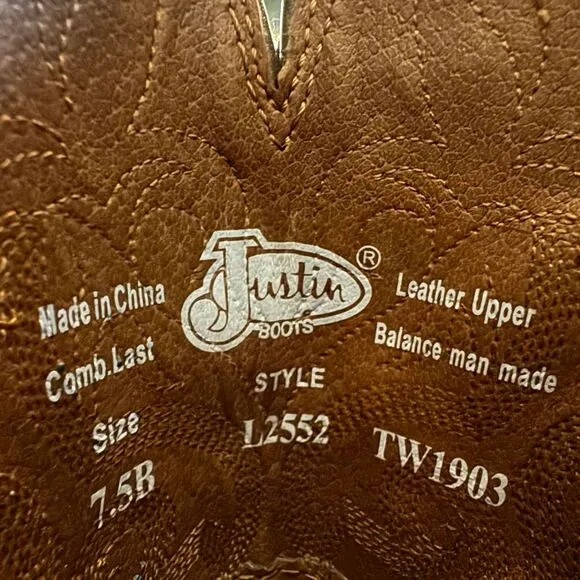 Justin Women's 12&quot; Square Toe Stampede Western Cowboy Brown Boots size 7.5