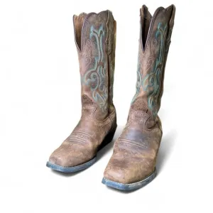 Justin Women's 12&quot; Square Toe Stampede Western Cowboy Brown Boots size 7.5