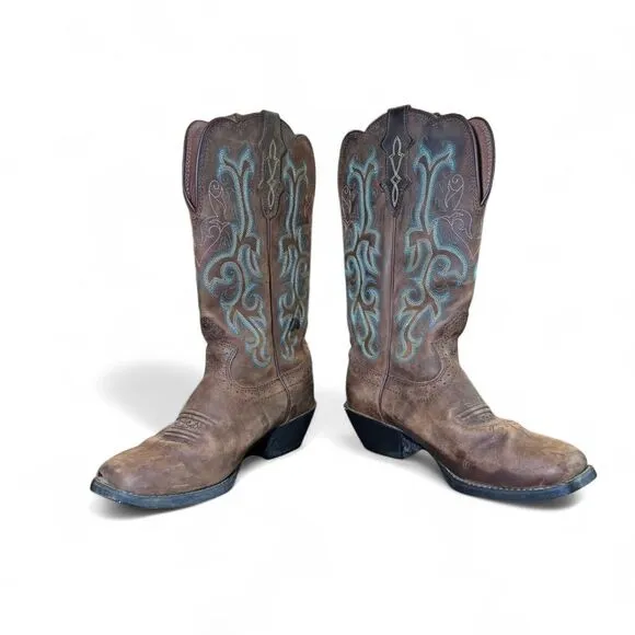 Justin Women's 12&quot; Square Toe Stampede Western Cowboy Brown Boots size 7.5