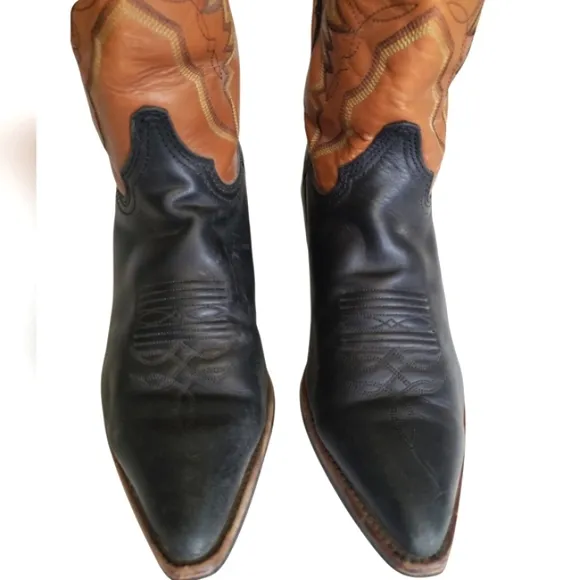 Justin Women's Western Cowgirl Brown &amp; Black Leather Boots, L4968. Size 7.5
