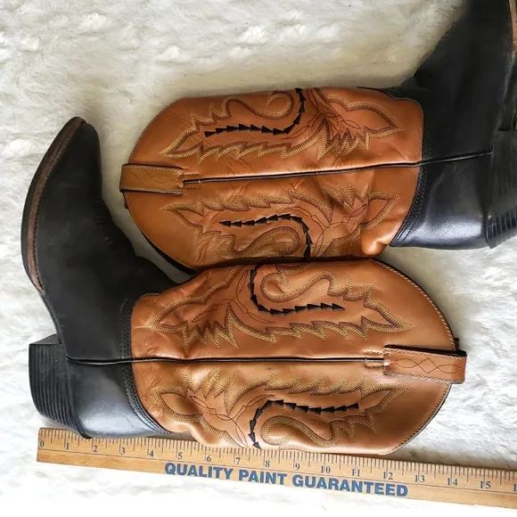 Justin Women's Western Cowgirl Brown &amp; Black Leather Boots, L4968. Size 7.5
