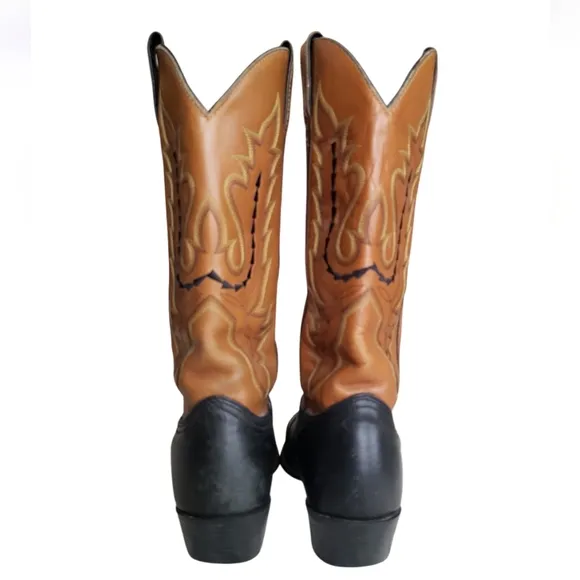Justin Women's Western Cowgirl Brown &amp; Black Leather Boots, L4968. Size 7.5