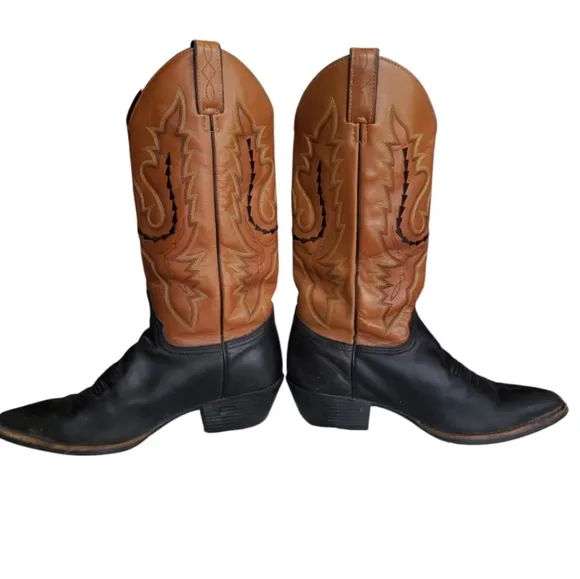 Justin Women's Western Cowgirl Brown &amp; Black Leather Boots, L4968. Size 7.5