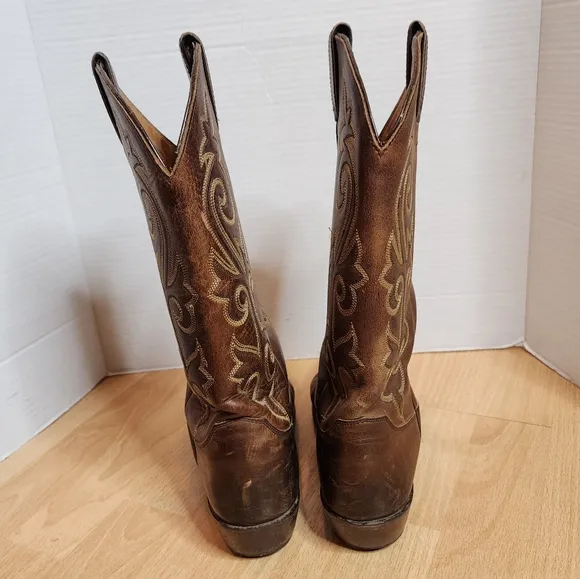 Justin's Brown Leather Cowboy Boots Mens Size 8
