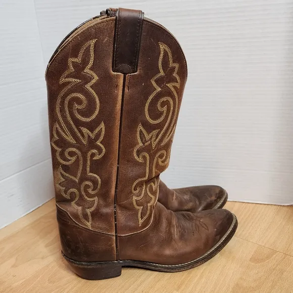 Justin's Brown Leather Cowboy Boots Mens Size 8