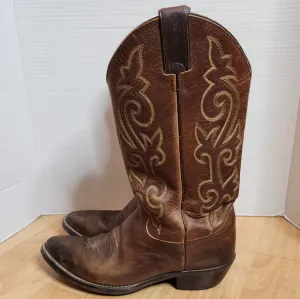 Justin's Brown Leather Cowboy Boots Mens Size 8