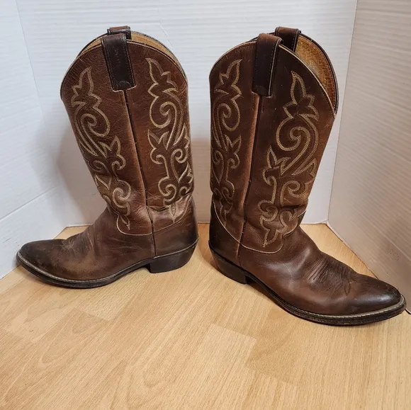 Justin's Brown Leather Cowboy Boots Mens Size 8