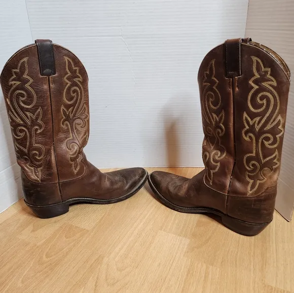 Justin's Brown Leather Cowboy Boots Mens Size 8
