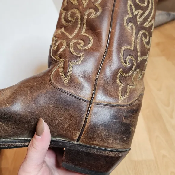 Justin's Brown Leather Cowboy Boots Mens Size 8