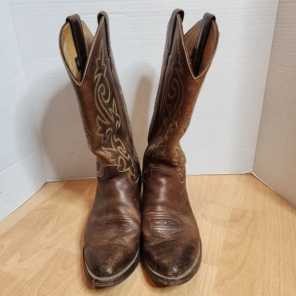 Justin's Brown Leather Cowboy Boots Mens Size 8