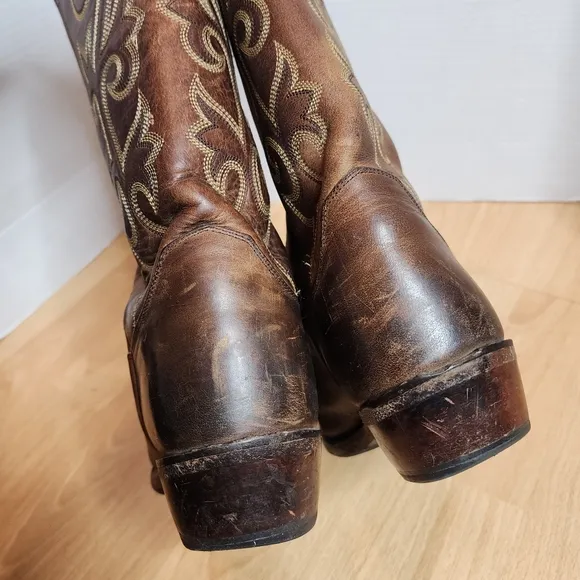 Justin's Brown Leather Cowboy Boots Mens Size 8