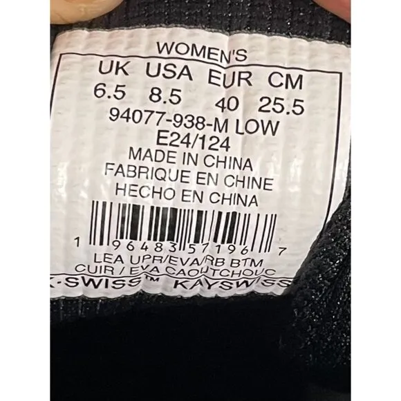 K-Swiss Womens Low-Top Sneakers White/Black Size 8.5 Athletic Shoes
