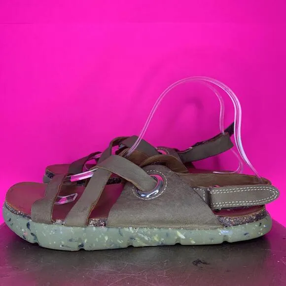 Kalso Dalyla Green Leather Negative Heel Open Toe Strappy Slingback Sandal Sz 9