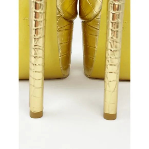 KANDEE Platform Mules Croc Leather Cactus De Gold Plateau SZ 42 Handmade