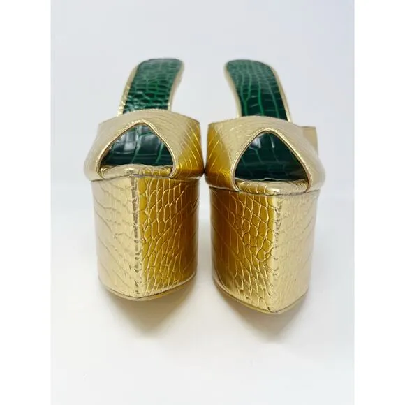 KANDEE Platform Mules Croc Leather Cactus De Gold Plateau SZ 42 Handmade