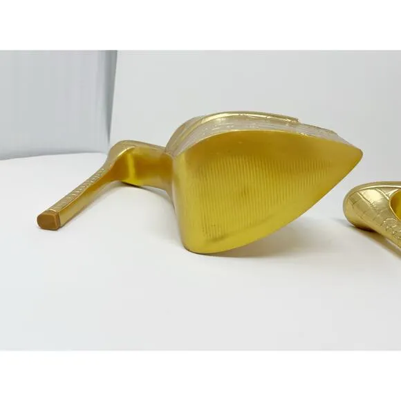 KANDEE Platform Mules Croc Leather Cactus De Gold Plateau SZ 42 Handmade