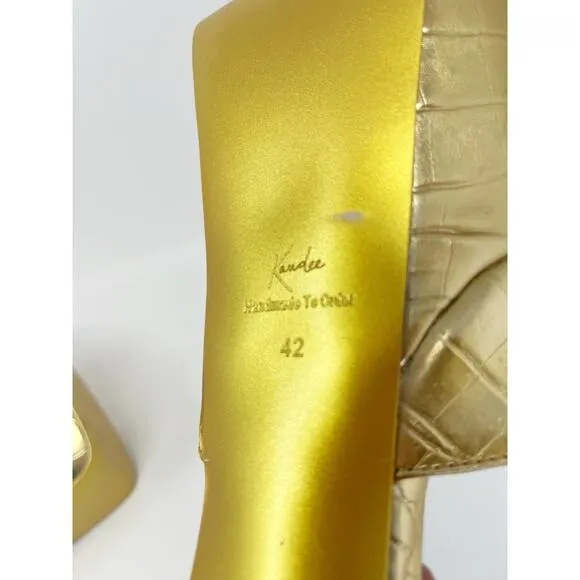 KANDEE Platform Mules Croc Leather Cactus De Gold Plateau SZ 42 Handmade
