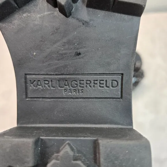 Karl Lagerfeld Crystal Embellished Combat Boots Black Grunge Hiker Lug Booties