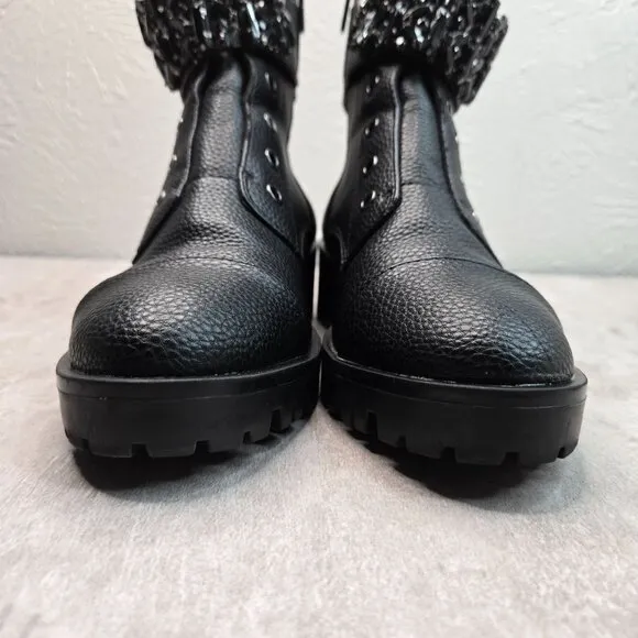 Karl Lagerfeld Crystal Embellished Combat Boots Black Grunge Hiker Lug Booties
