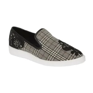 Karl Lagerfeld Paris CARLYN Plaid Slip On Sneaker Lace embroidered casual Sz 8