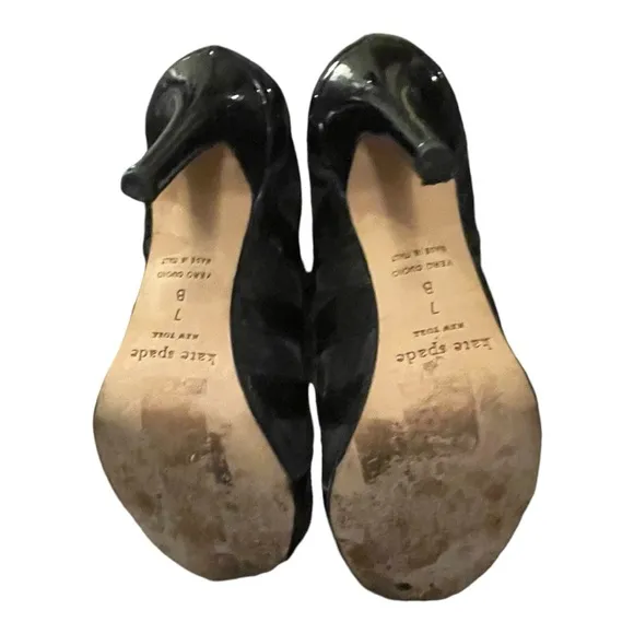 Kate Spade Black Patent Leather Mesh Tie Up High Heel Italy Size 7