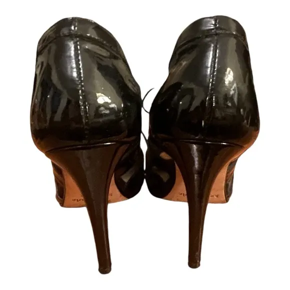 Kate Spade Black Patent Leather Mesh Tie Up High Heel Italy Size 7