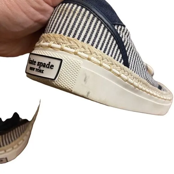 Kate Spade Boat Party Espadrille Sneakers Navy Blue &amp; White Striped Nautical Siz