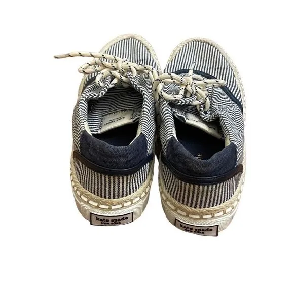Kate Spade Boat Party Espadrille Sneakers Navy Blue &amp; White Striped Nautical Siz