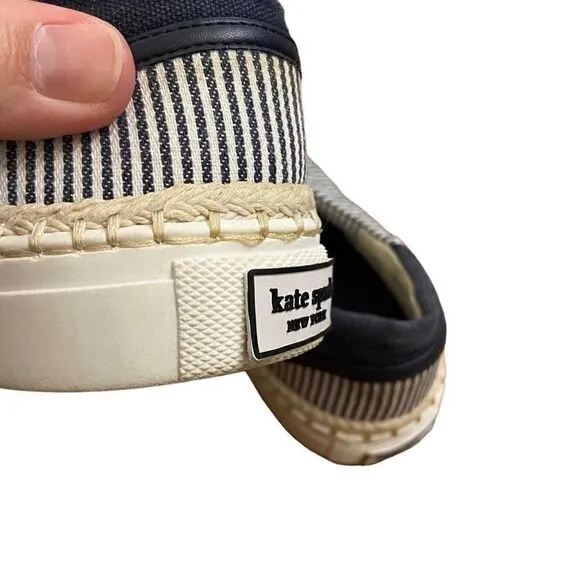 Kate Spade Boat Party Espadrille Sneakers Navy Blue &amp; White Striped Nautical Siz