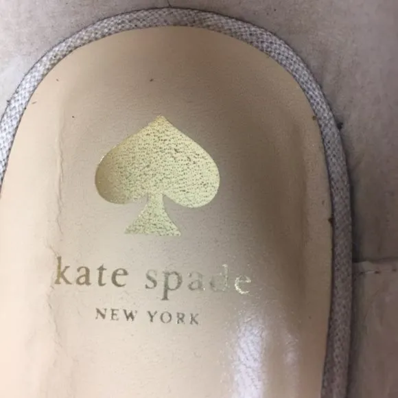 Kate Spade Womens Linen Peep Toe Wedge Heels Beige Cream Shoes Gold Bow size 10