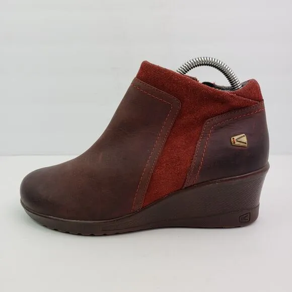 Keen Red Dahlia Womens Size 8 Red Leather Thermal Wedge Bootie Shoes 1015113
