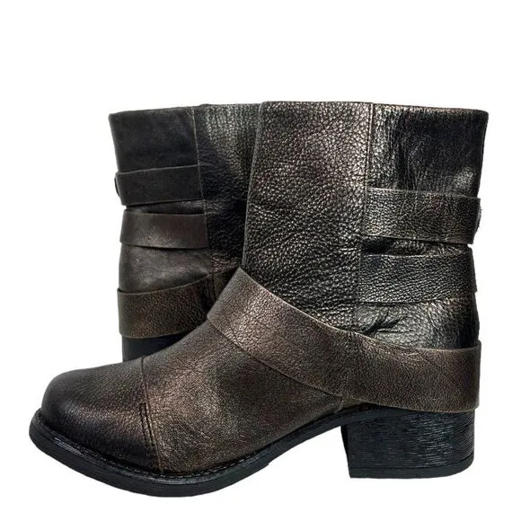 Kenneth Cole Reaction Dollar Bronze Metallic Leather Ankle Boots, Size 7.5 M
