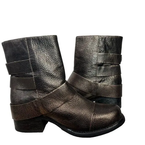 Kenneth Cole Reaction Dollar Bronze Metallic Leather Ankle Boots, Size 7.5 M