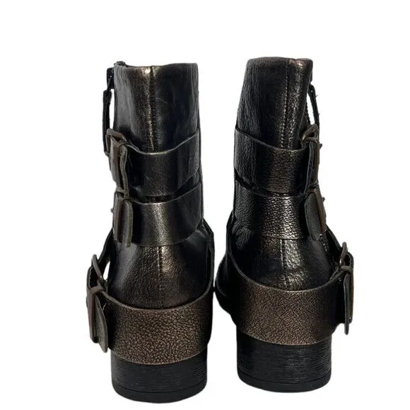 Kenneth Cole Reaction Dollar Bronze Metallic Leather Ankle Boots, Size 7.5 M