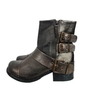 Kenneth Cole Reaction Dollar Bronze Metallic Leather Ankle Boots, Size 7.5 M