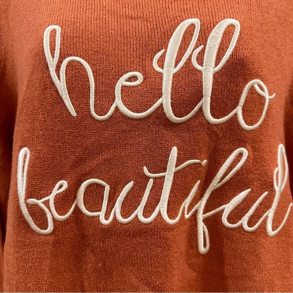 Kittenish “Hello Beautiful” Oversized Rust Orange Sweater small
