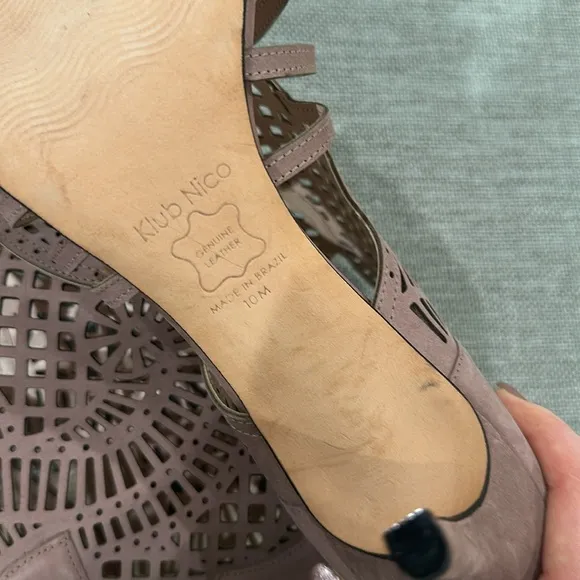 Klub Nico leather mirelle 3 laser cut open toe bootie heel shoes size 10