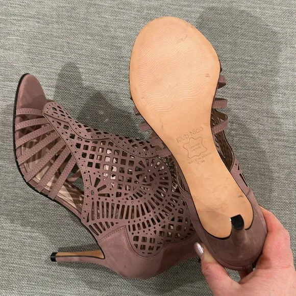 Klub Nico leather mirelle 3 laser cut open toe bootie heel shoes size 10