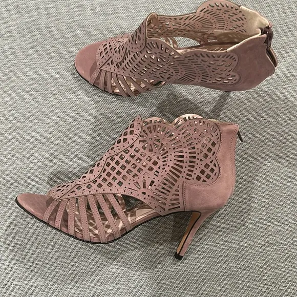 Klub Nico leather mirelle 3 laser cut open toe bootie heel shoes size 10