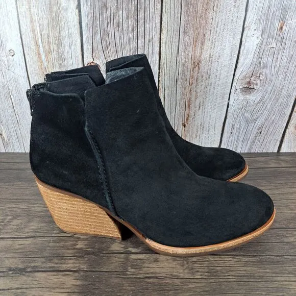 Kork-Ease Chandra Black Leather Suede Slip On Booties Women's Sz 9 M (VGC)