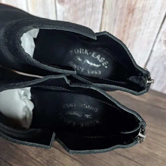 Kork-Ease Chandra Black Leather Suede Slip On Booties Women's Sz 9 M (VGC)
