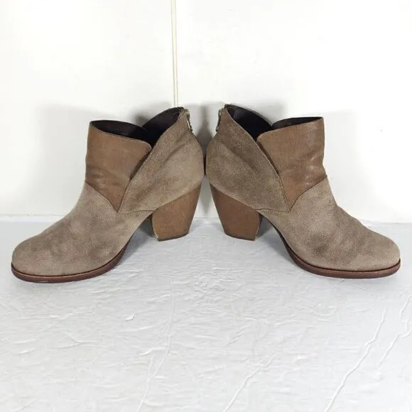Kork Ease Women's Maggie US9M Taupe Leather Back Zip Ankle Booties Boots