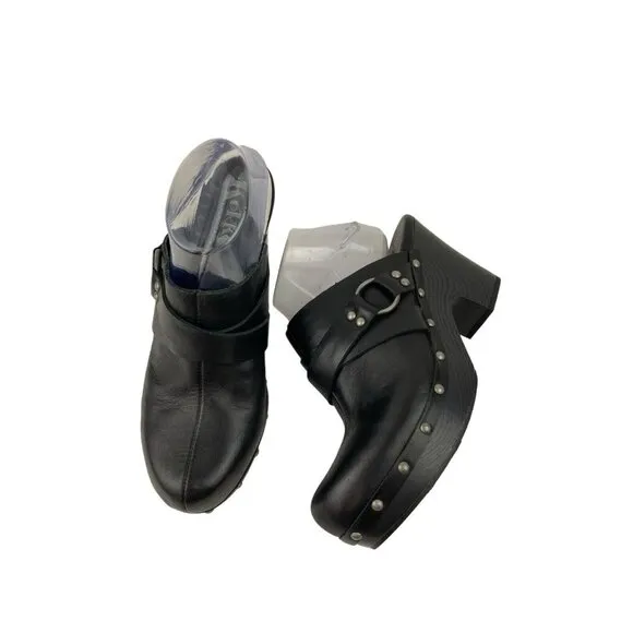 Korks by Kork-Ease Felicia Clogs Womens 9-40.5 Black Leather Chonky Boho Shoes