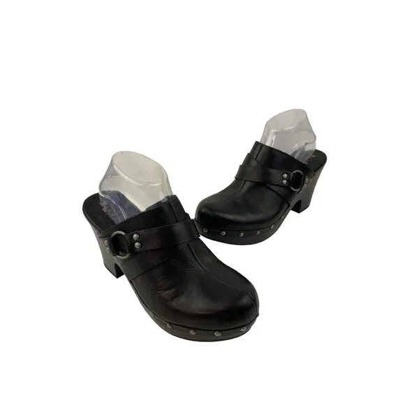 Korks by Kork-Ease Felicia Clogs Womens 9-40.5 Black Leather Chonky Boho Shoes