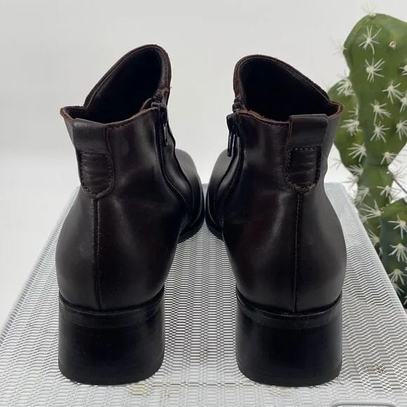 La Canadienne Luftpolster Leather Comfort Boots Side Zip Block Heel Brown 9