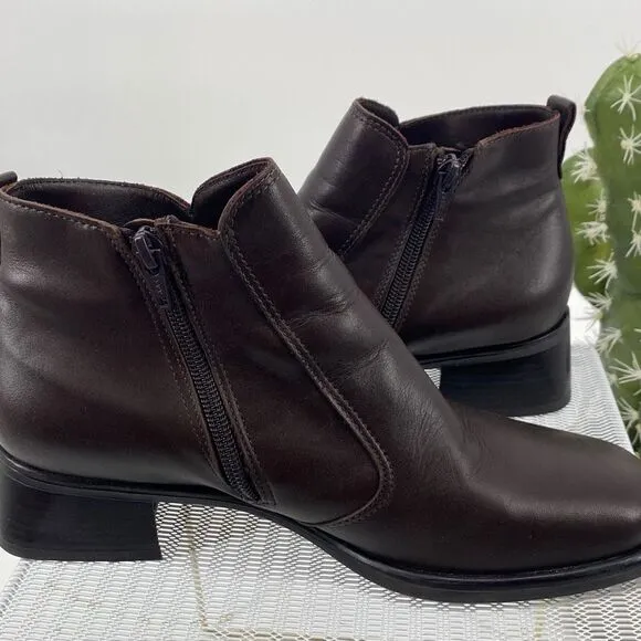 La Canadienne Luftpolster Leather Comfort Boots Side Zip Block Heel Brown 9