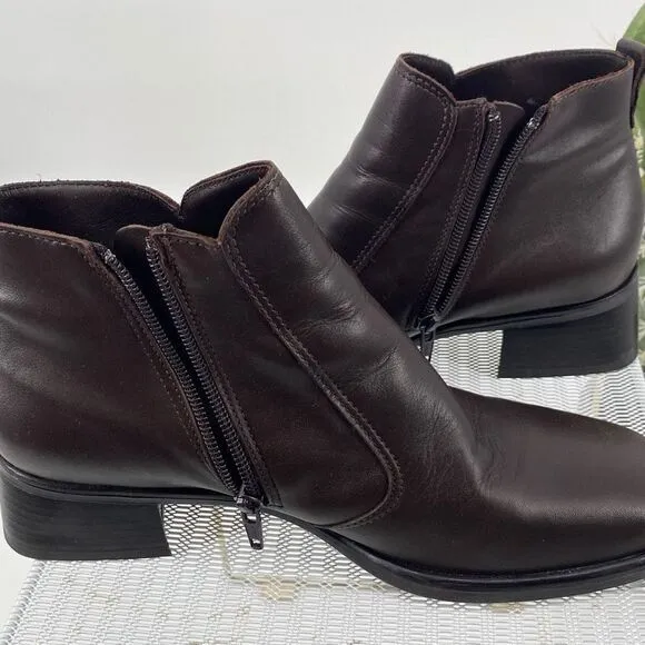 La Canadienne Luftpolster Leather Comfort Boots Side Zip Block Heel Brown 9