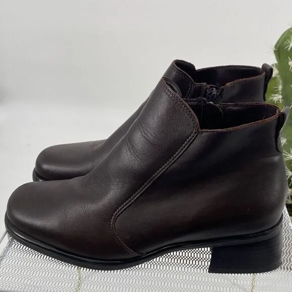 La Canadienne Luftpolster Leather Comfort Boots Side Zip Block Heel Brown 9