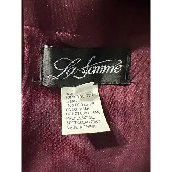 La Femme 26875 Lace Overlay Gown Women's 10 Burgundy Boat Neck Short Sleeve NWT
