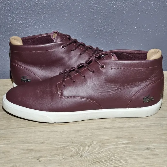 LACOSTE Espere Chukka Boots Leather Shoes Mens Size 11 Burgundy Lace Up